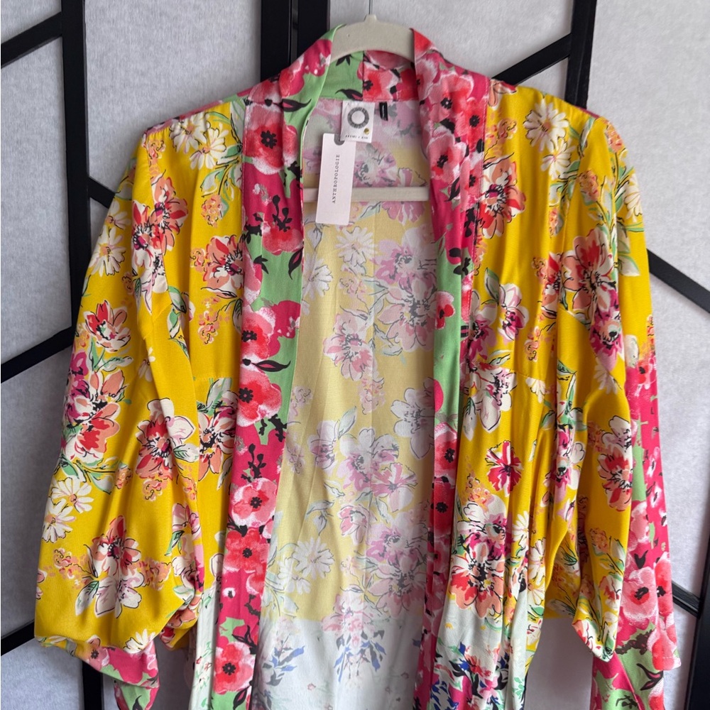 Anthropology Floral Yellow Kimono Jacket